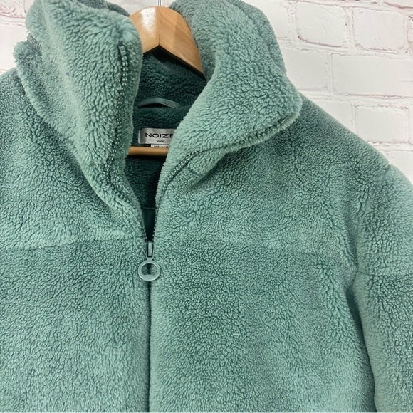 Noize women’s jacket sherpa teddy puffer coat  cropped teal blue green size XL - Picture 9 of 10